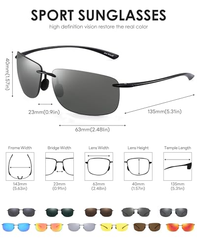 Image of JIM HALO Sport Sunglasses Men Womens TR90 Rimless for Driving Running Golf | Polarized /Non polarized,Lightweight,17g /0.6oz,Rectangle,Wrap Around,Cycling,Fishing,Outdoor Activities