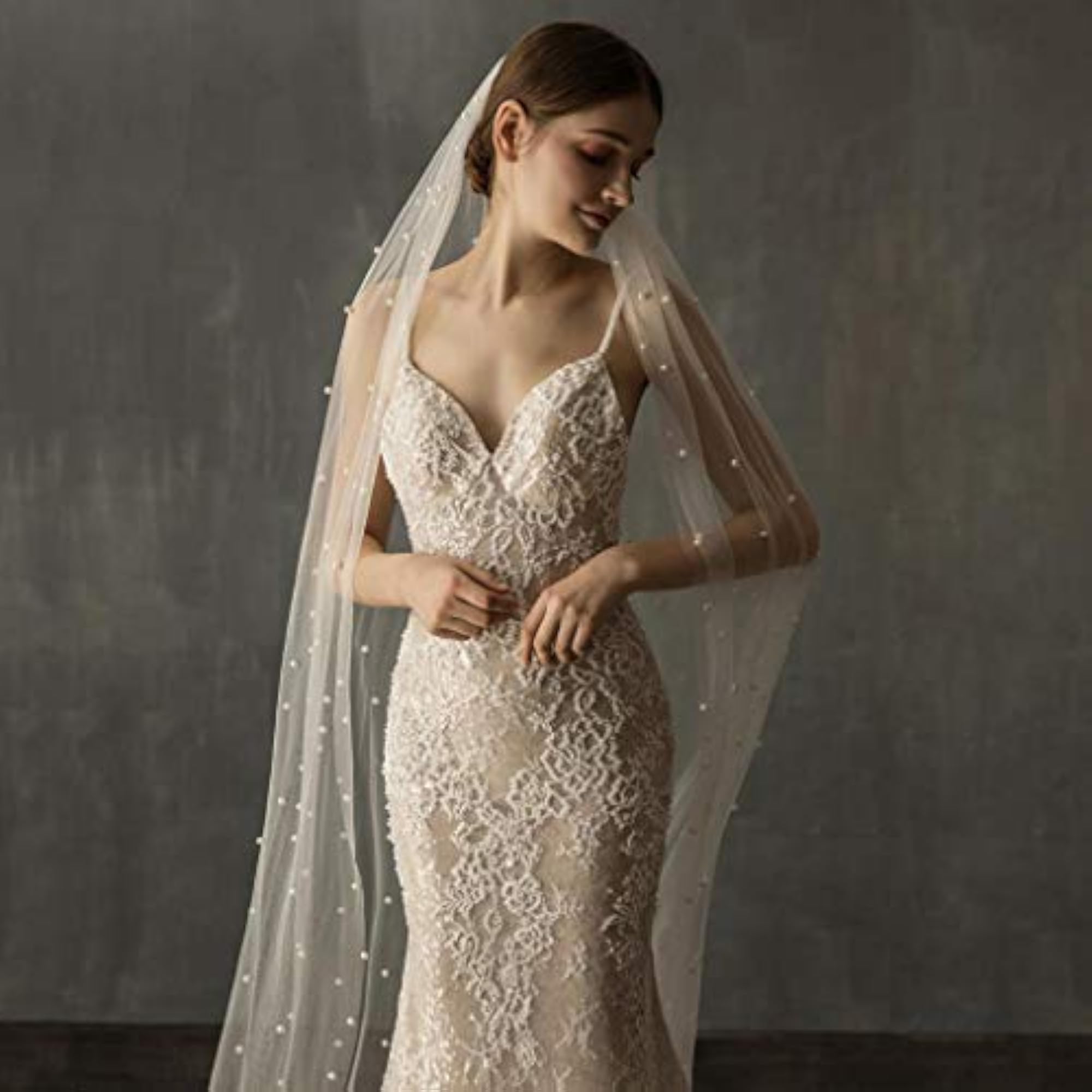 Church Pearls Bride Cathedral Veil with Comb