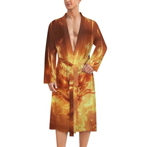 Bata de baño para hombre ligera Dragon Flames con manga larga suave