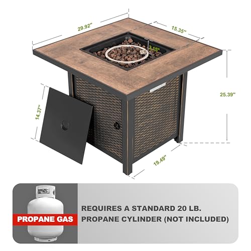 30” Propane Fire Pit Table for Outdoor Patio - Black with Gold Edge