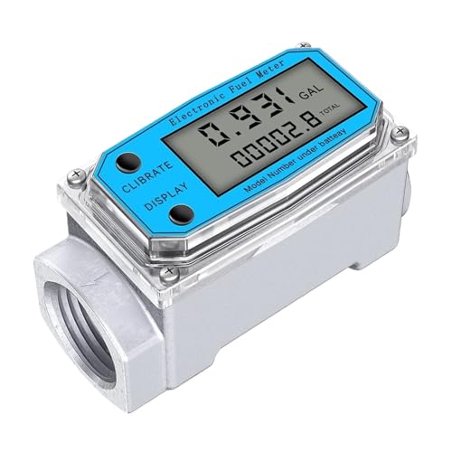Flow Sensor Meter Digital Pipeline Water Flow Digital Water Flow Meter Digital LCD Display with NPT Counter and FNPT Thread Gas Oil Fuel Flowmeter (1 Inch)