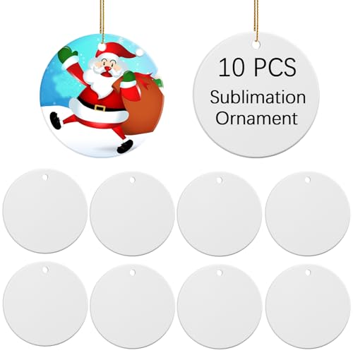 10 PCS Ceramic Sublimation Ornament Blanks Bulk 3 Inch White Round Crafts DIY Personalized Printed Christmas Home Porcelain Paintable Decorate