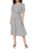 Tommy Hilfiger Women's Picnic Gingham Cotton Tie Waist Dress,Sky Captain/Bright White,14