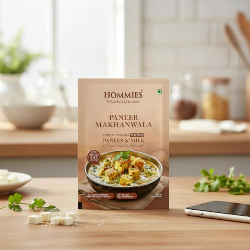 Image of Hommies Dhaba Paneer Makhanwala Curry Spice Mix | Ready to Cook in 15 Mins | Just Add Milk & Paneer | Serves 4 | Shahi Curry Masala with Cashew Nuts | No Preservatives | Pack of 4 (200g, 50g Each)
