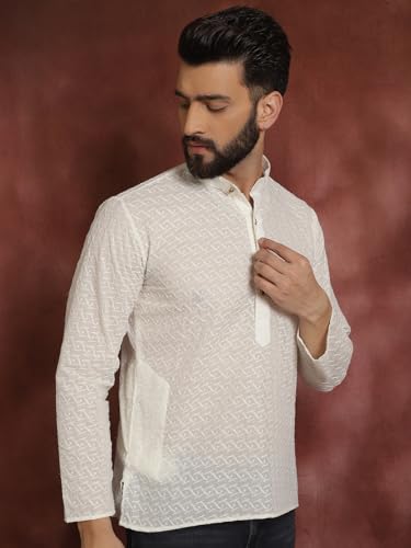 Image of SOJANYA (Since 1958 Men's Cream Pure Chicken Cotton Short Kurta