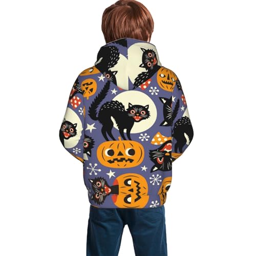 Spooky Cats And Halloween Pumpkins Kid Hoodies Boys Sweatshirts Girls Pullover with Pocket4