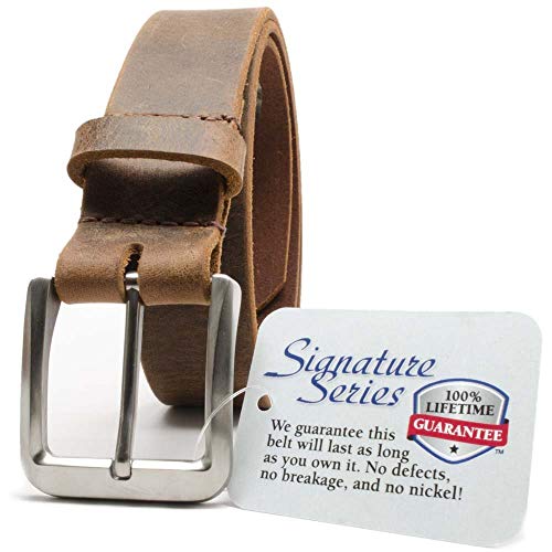 Nickel Smart Mt. Pisgah Titanium Brown Distressed Leather Belt- 34" #TOP4