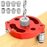 Spetsbst Bohrhilfe Senkrecht Bohren, Bohrlocher Mittenfinder mit 3/4/5/6/7/8/9/10 mm Bohrbuchsen, Bohrhilfe für Massivholz Harthol (Rot)