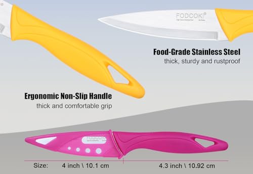 FODCOKI Paring Knife, 4 inch Fruit Paring Knives Set of 4 with Cover Sheath, Small Kitchen Sharp Peeling Cutting for Vegetable Stainless Steel by FODCOKI - Used condition - US$7.12