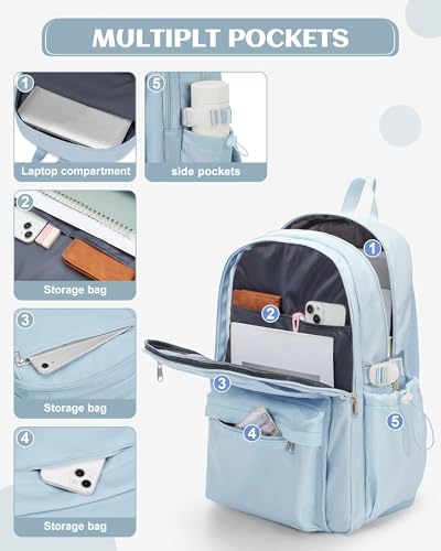 School Backpack for Teen Girls Lightweight College Backpack Women Travel Backpacks Waterproof High School Bookbag for Men Classic Casual Daypacks(Blue)4