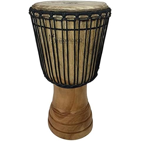 Africa Heartwood Project Hand-Carved Djembe Drum from Africa - 11"x22" Classic Ghana Djembe (Rings Carving) - Solid Wood Shell & Natural Goat Skin - Ready to Play Out of the Box Musical Instrument Cover
