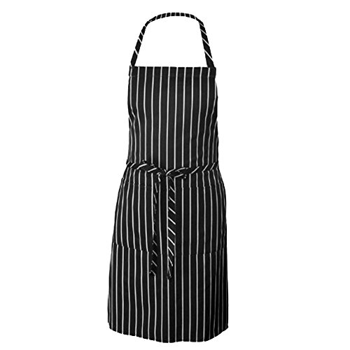 BSVLIA Delantal de cocina, negro y blanco, diseño de rayas, para cocina, restaurante, camarero, babero, delantal