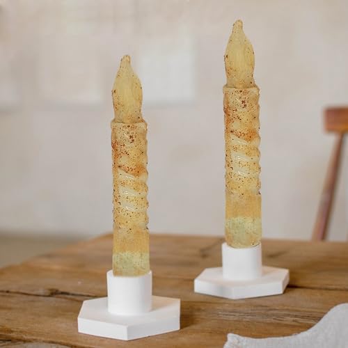 Image of LED Flameless Spiral Taper Candles with Remote, 6.5 Inches Khaki Candlesticks, Flickering Taper Candles, Battery Operated Flame Rustic Primitive Lights Decor, Vintage Candles Pack of 2