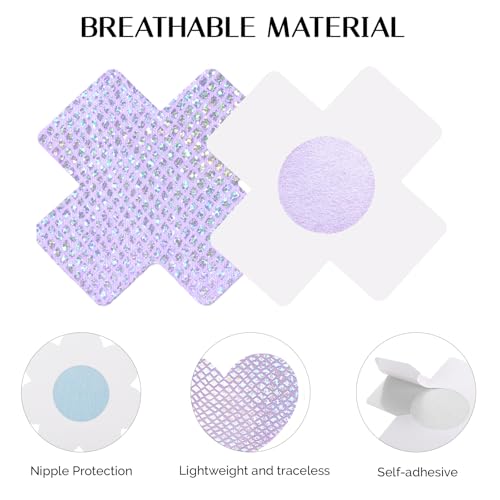 Image of Glitters Pasties Rave Pack Nipple Covers Stickers Disposable Sticky Breast Petals Bra Set for Women Rave Outfit Party