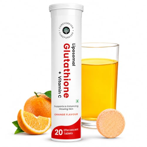 Image of CUREFOREVER Glutathione Tablets with Vitamin C | Liposomal Glutathione 500mg Effervescent Supplement | Antioxidant Support for Skin Glow, Radiance & Detox | 20 Tablets