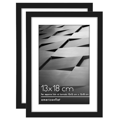 Americanflat Set di 2 cornici per foto da 17,7 x 12,7 cm, colore nero, con bordo sottile, 15 x 10 cm, con passepartout o cornici da 17 x 12 cm senza passepartout, formati orizzontali e verticali, per