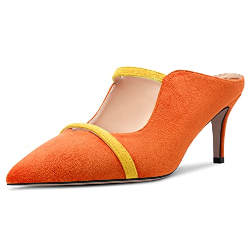 Castamere Women Mid Heel Pointed Toe Slip-on Patchwork Pumps Mules Shoes Casual Dress 2.6 Inches Heels