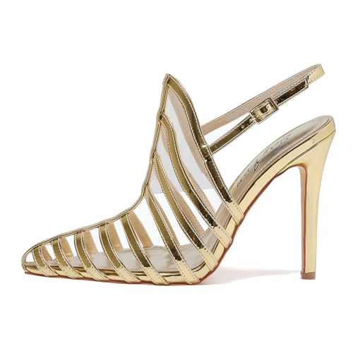 Women's Pointed Toe Stiletto 4.3IN High Heel Sandals Hollow Ankle Strap Dress Nightclub Party Fashion Shoes2