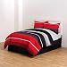 Red Black White Gray Rugby Boys Queen Comforter, Skirt and Sheet Bedding Set (8 Piece Bed in a Bag)