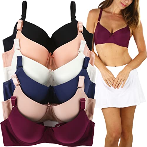 Image of ToBeInStyle Women's Pack of 6 Padded Assorted Styles Supportive Bras Cup Size - A to DDD