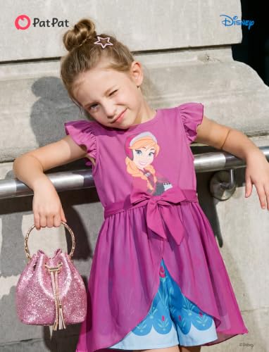 Image of Disney Princess Frozen Elsa Minnie Mouse Stitch Toddler Girl Romper With Skirt Overlay Summer Jumpsuit with Bow 2-6 Years