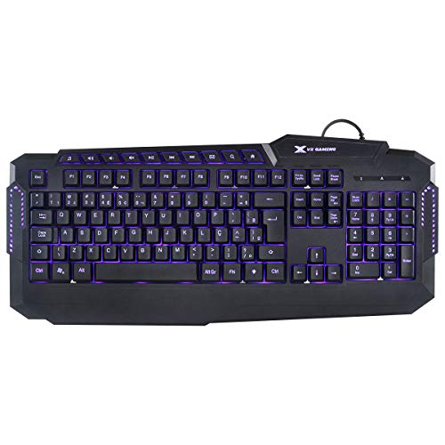 TECLADO USB GAMER VX GAMING HERCULES COM MULTIMÍDIA LED 3 CORES CABO USB 1.8 METROS ABNT2 PRETO - GT