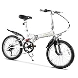 GJZM Mountainbike Adult Mountainbikes, 20-Zoll-6-Gang-Fahrrad mit Vollfederung, Rahmen aus kohlenstoffhaltigem Stahl, Herren-Mountainbike für Damen, Klapprad, Weiß
