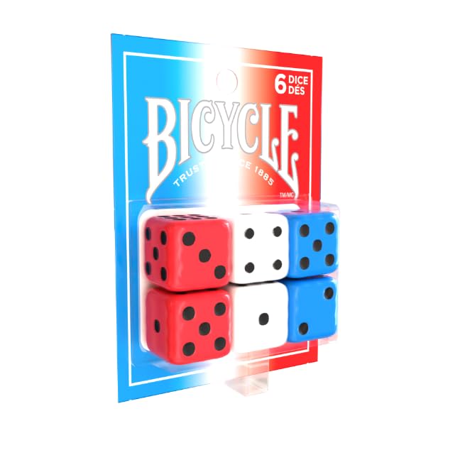Image of Bicycle 6X Dice Set, Six Sided D6 Dice, Red, White, Blue, 16 mm