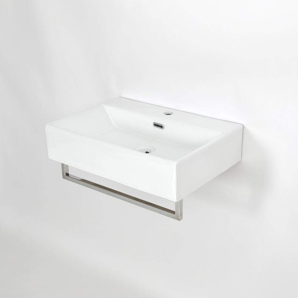Milano Elswick White Wall Hung 1 Tap Hole Bathroom Basin Sink Chrome Towel Rail - 605mm x 430mm