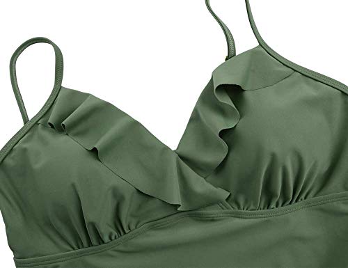 Image of Hilor Women's Tankini Tops Shirred Ruffled Swimsuits V Neck Swimwear Top