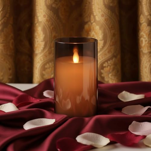 Image of LTETTES Flameless LED Candle with Grey Acrylic Fiberglass - 4x3 inch| Swiveling Faux Wick, AA Battery Powered with Remote & Timer | Smokeless Electric Candle for Home, Festival, Wedding Decor & Gifting