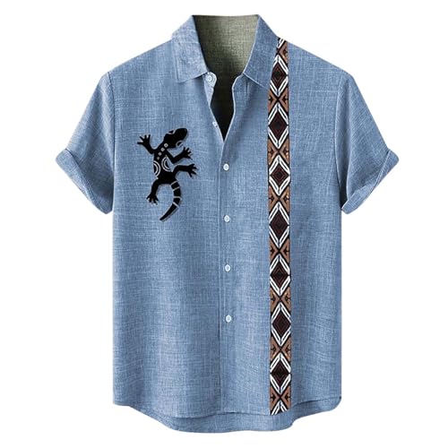 YOSUWOAI Camisa hawaiana casual para hombre retro tribal impresa camisa casual botón abajo manga corta camisas hawaianas verano playa blusa top manga corta camiseta lino camisa ligera hombre, P Sky