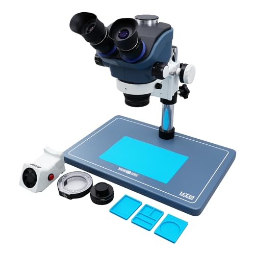 Image of HengTianMei TX-350S Professional Binocular Stereo Zoom Microscope WF10x Eyepieces, 7X-50X Magnification Electronic Repair Microscope with Touch Ring Light, Solder Fume Extractor, Silicone Solder Mat