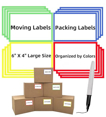 6' x 4' Large Moving Labels for Boxes, Packing Supplies for Moving Color Coded Blank Labels Stickers for Home Organization Projects, Kitchen, Storage Bins, Permanent Adhesive