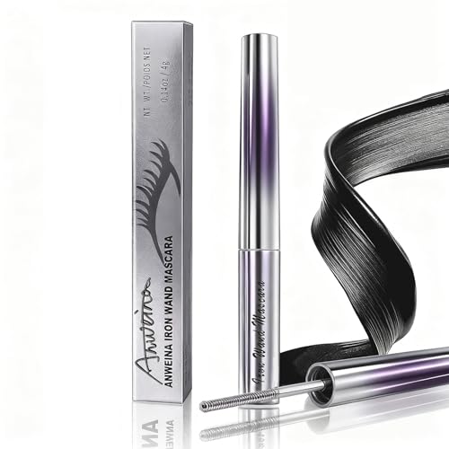 Iron Wand Mascara, Metal Mascara Wand, Black Washable Metal wand mascara, 3d Curling Eyelash, Added Fiber, Waterproof Natural Length Slim Volume Building, Long-Lasting Smudge-Proof