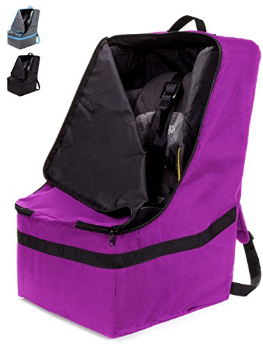 ZOHZO Car Seat Travel Bag — Adjustable, Padded Backpack for Car Seats — Car Seat Travel Tote (Purple With Black Trim)