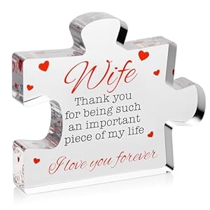 VELENTI Valentine’s Gifts for Wife – Engraved Acrylic Block Puzzle Wife Gift 3.35 x 2.76 inch – Cute Wife Gifts from Husband – Novelty Birthday Paperweights, Christmas, Cool for Women