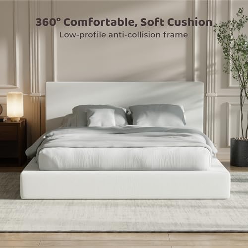 Image of RECCI AirFrame Queen Upholstered Bed Frame with Plush Padded Headboard | Plush Padded Headboard, 360 Soft Foam Surround, Low Profile Cloud Bed Frame, No Box Spring Required, Easy Assembly