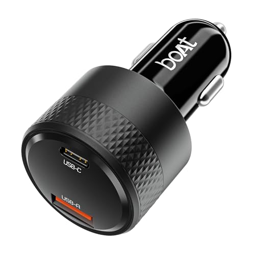Boat 83W Car Charger, Mobile & Laptop Charging (MacBook & Type C Laptops), Dual Port Fast Charging, 65W Type C PD, 20W USB, compatable with iPhone, Android, iPad, MacBook etc (Carbon Black)