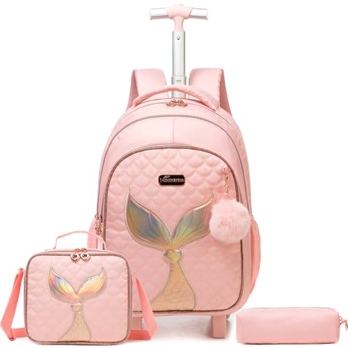 Egchescebo Sac a Dos Sirène Enfant Roulette Fille Primaire Valise École Maternelle Sacs à D'école pour Voyage Cabine de Bagages 17