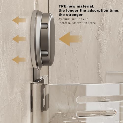 VOLPONE Corner Shower Caddy with Towel Bar - No Drill Suction Cup Organizer (2-Pack, Gray)