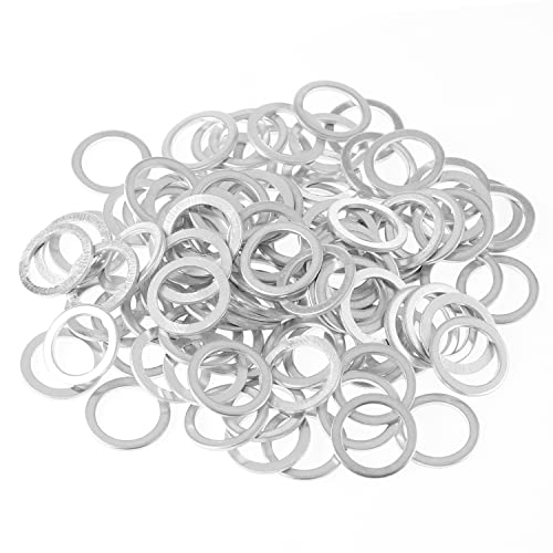 Image of HELIFOUNER 100 Pieces M10x14x1.0mm Automotive Drain Plug Gaskets, Oil Crush Washers, Aluminum Flat Washers, Inner Diameter 10mm, Outer Diameter 14mm, Thickness 1.0mm