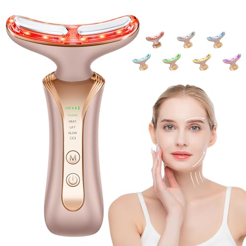 7 in 1 Multifunctional Facial Massager, Red Light Therapy for Face with 7 Modes, Face Lift Device, Portable Facial Massager for Wrinkles,Neck&Skin Care-Pink