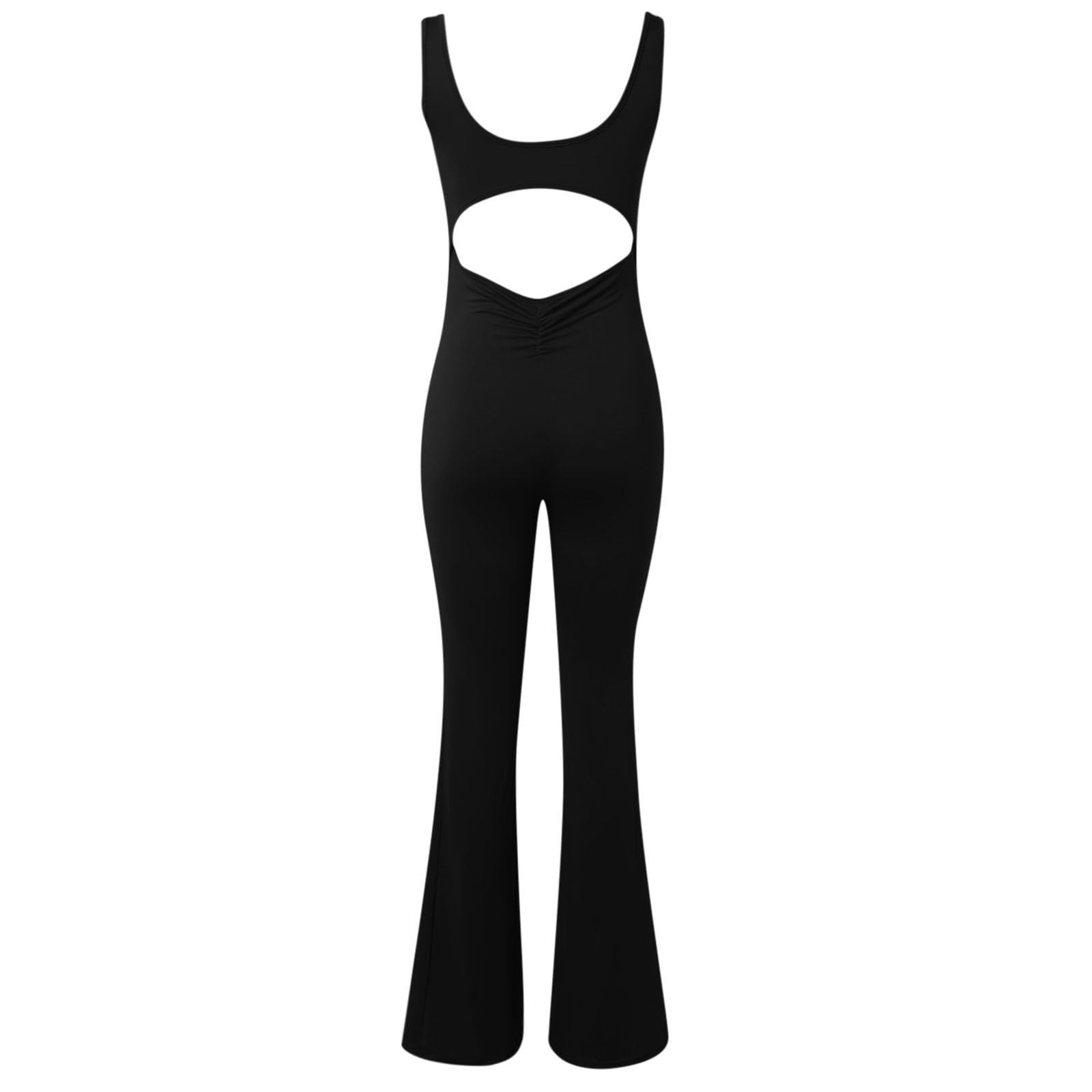 Mono deportivo para mujer, sin mangas, para levantamiento de caderas, levantamiento de vientre, para mujer, con acolchado en el pecho, leggings con agujeros en la pierna acampanada, largos,