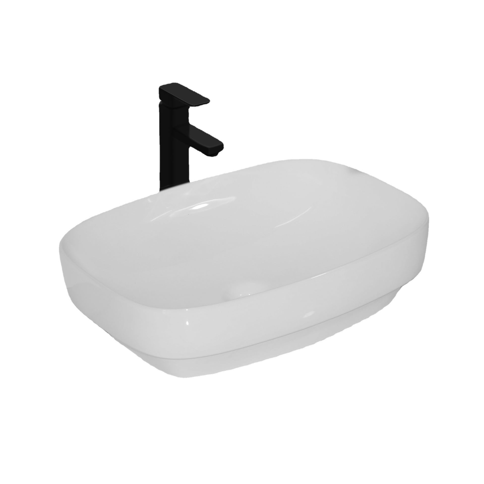 Lavabo de cerámica amplio con esquinas redondeadas que evita salpicaduras en el baño