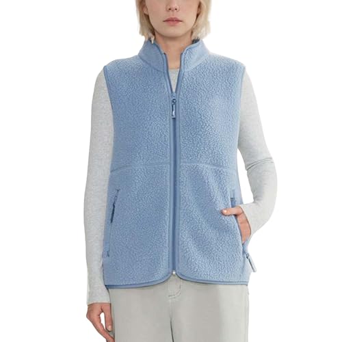 Hixiaohe Sherpa Fleece Vest for Women Trendy Warm Sleeveless Vests Jacket Lightweight Zip Coats with Pockets Fall Outerwear(Blue,S)
