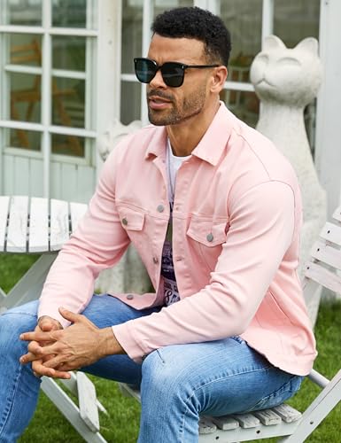 Image of Bindefon Denim Jackets for Men Trucker Jean Jacket Unlined Coats Spring Fall Outfits