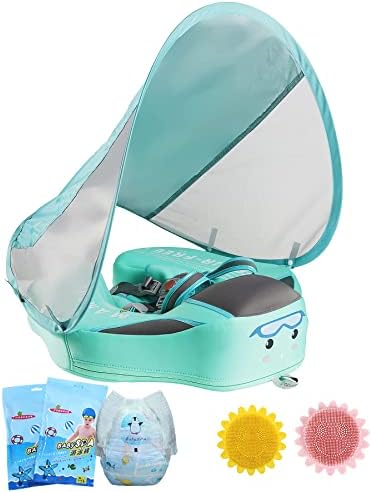 Baby Pool Float with Canopy Non Inflatable Mambobaby Float UPF 50+ UV Sun Protection Canopy Baby Floats for Pool (Green, No Canopy)
