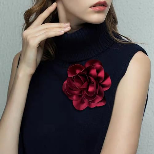 Image of Dainty Satin Fabric Flower Brooches for Women Large Rose Floral Brooch for Party Dance Wedding Banquet Elegant Camellia Fashion Brooch Pin for Women Girl 5.5inch