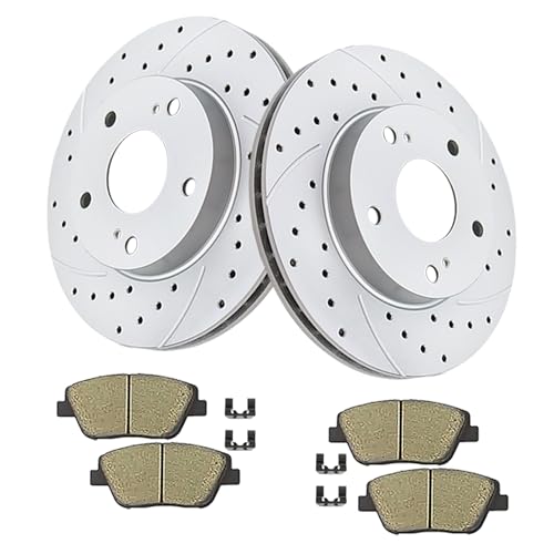 Image of Acinoparts Front Brake Kit Drilled & Slotted Brake Rotor Ceramic Brake Pad